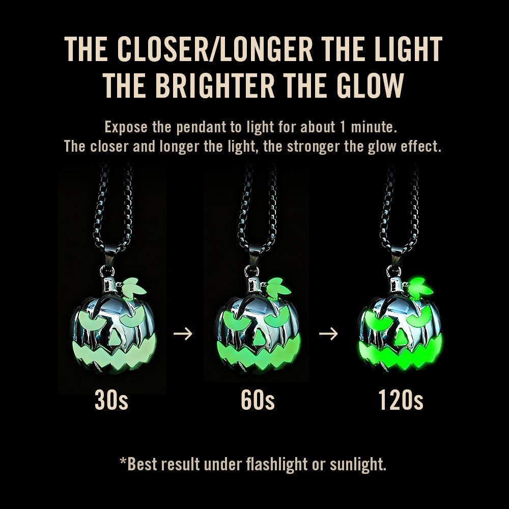 Glow-in-the-dark pendant with increasing exposure times on a black background