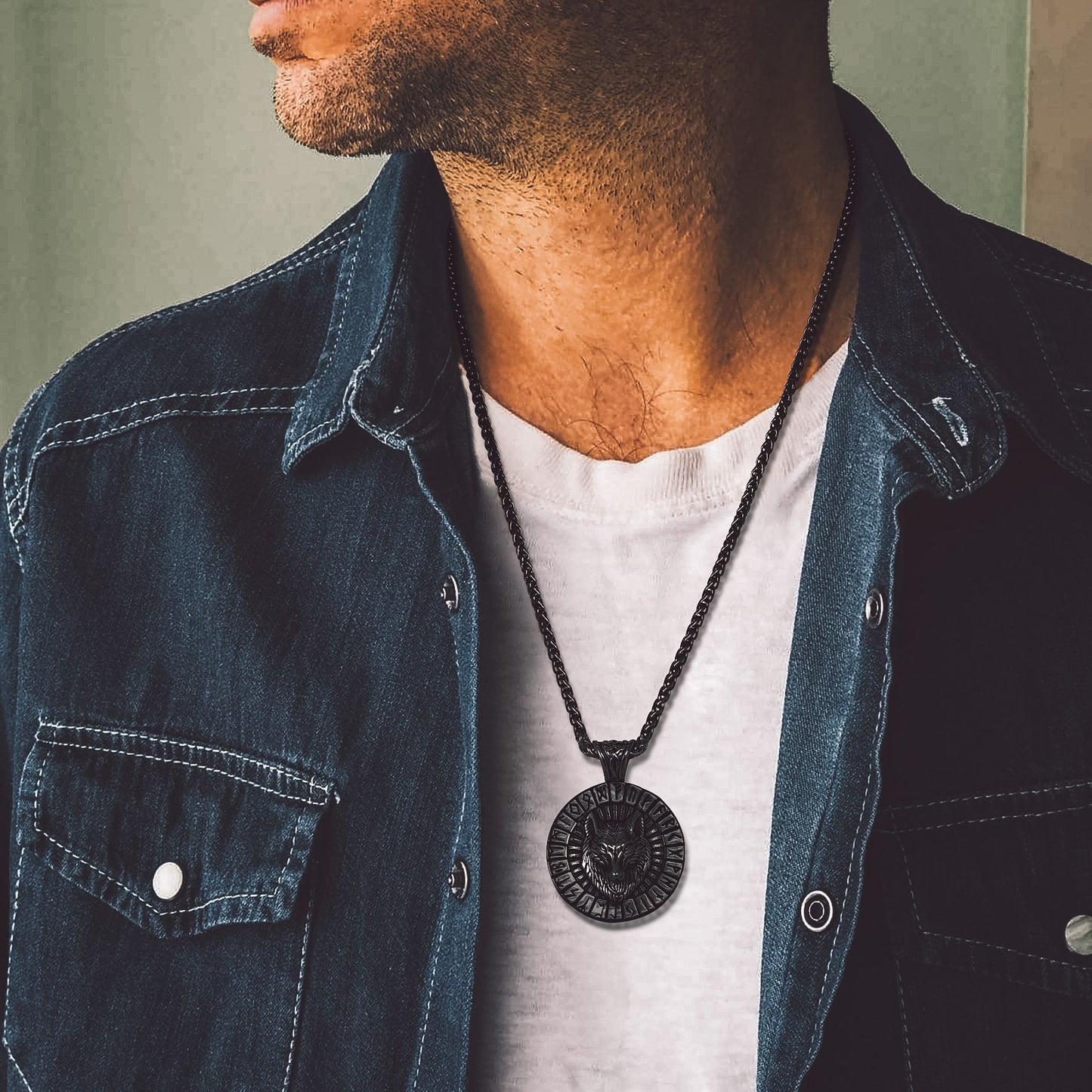 Viking wolf necklace for men. Stainless steel pendant