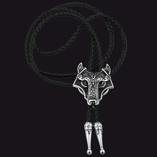 FaithHeart Norse Viking Wolf Genuine Leather Necktie FaithHeartimg