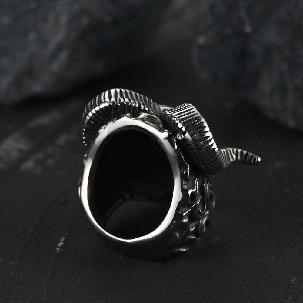 Stainless Steel Satan Baphomet Goat Ring for Men Satanic Jewelry FaithHeart