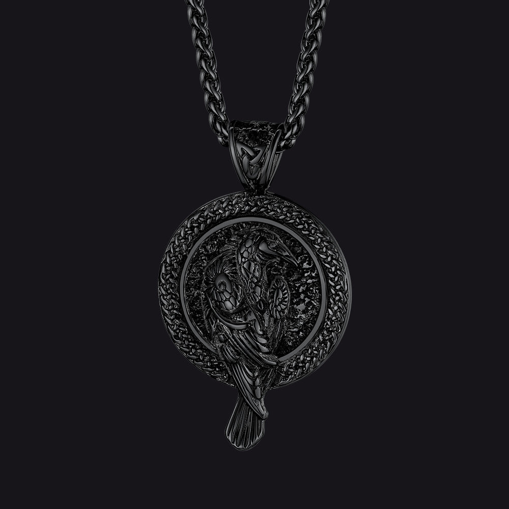 FaithHeart Viking Odin's Raven Necklace Pendant with Chain for Men FaithHeart