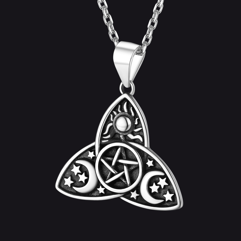 FaithHeart Triple Moon Goddess Pentagram Necklace for Men FaithHeart