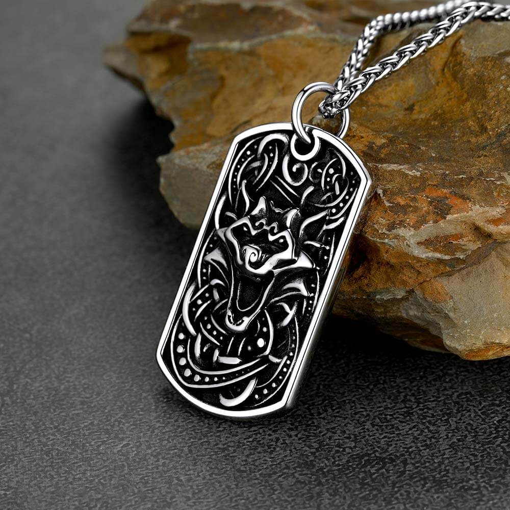 FaithHeart Viking Celtic Wolf Dog Tag Pendant Necklace for Men FaithHeart