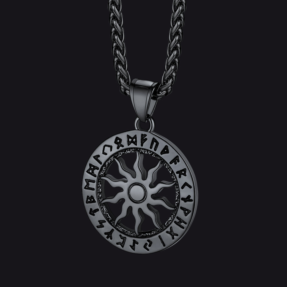 FaithHeart Viking Sun Wheel Rune Pendant Necklace for Men FaithHeart