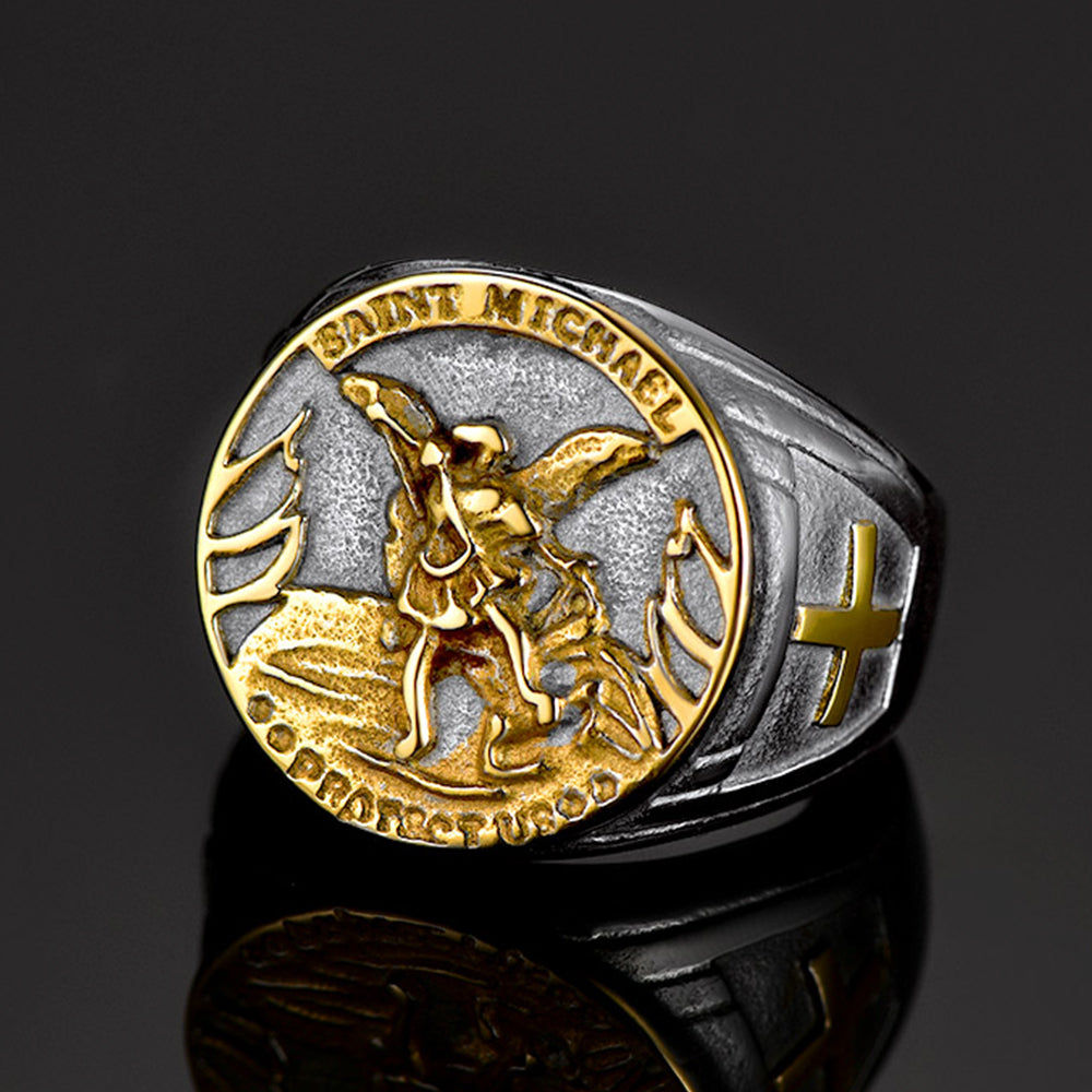 FaithHeart Christian Saint Michael Signet Ring For Men FaithHeart