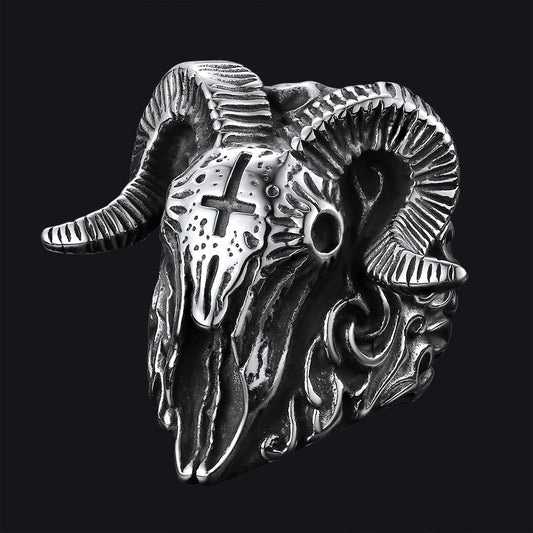 Stainless Steel Satan Baphomet Goat Ring for Men Satanic Jewelry FaithHeartimg