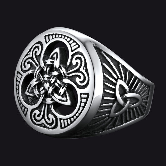 FaithHeart Viking Celtic Trinity Knot Signet Ring for Men FaithHeart