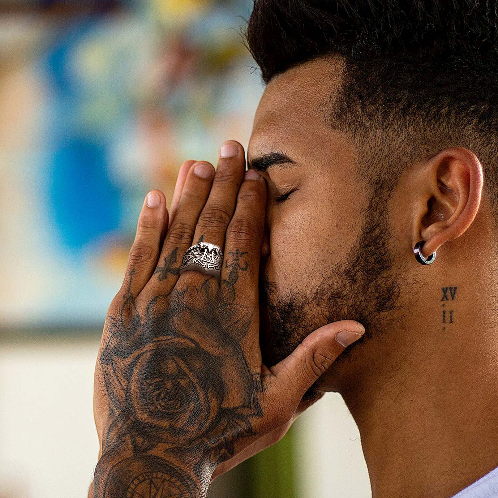 FaithHeart Viking Mjolnir Signet Ring Thor's Hammer Rings for Men FaithHeart