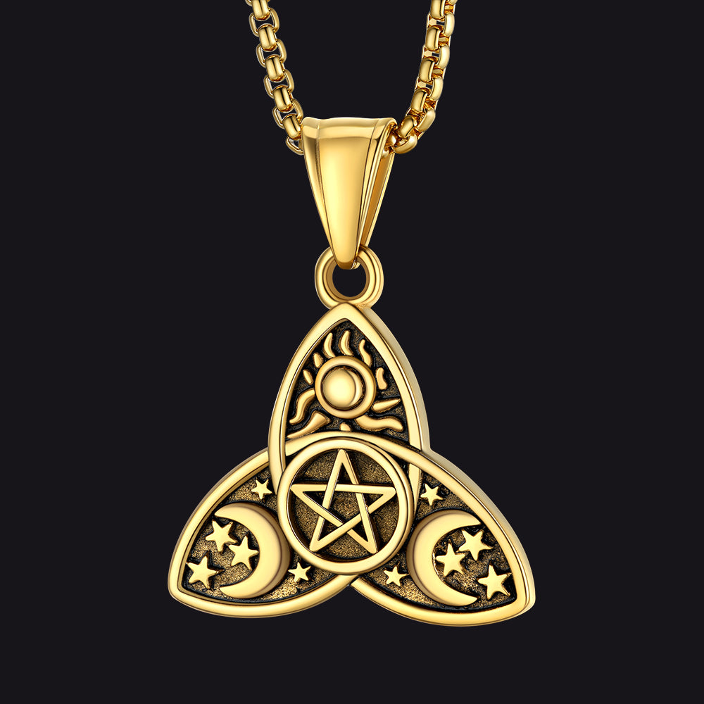 FaithHeart Triple Moon Goddess Pentagram Necklace for Men FaithHeart