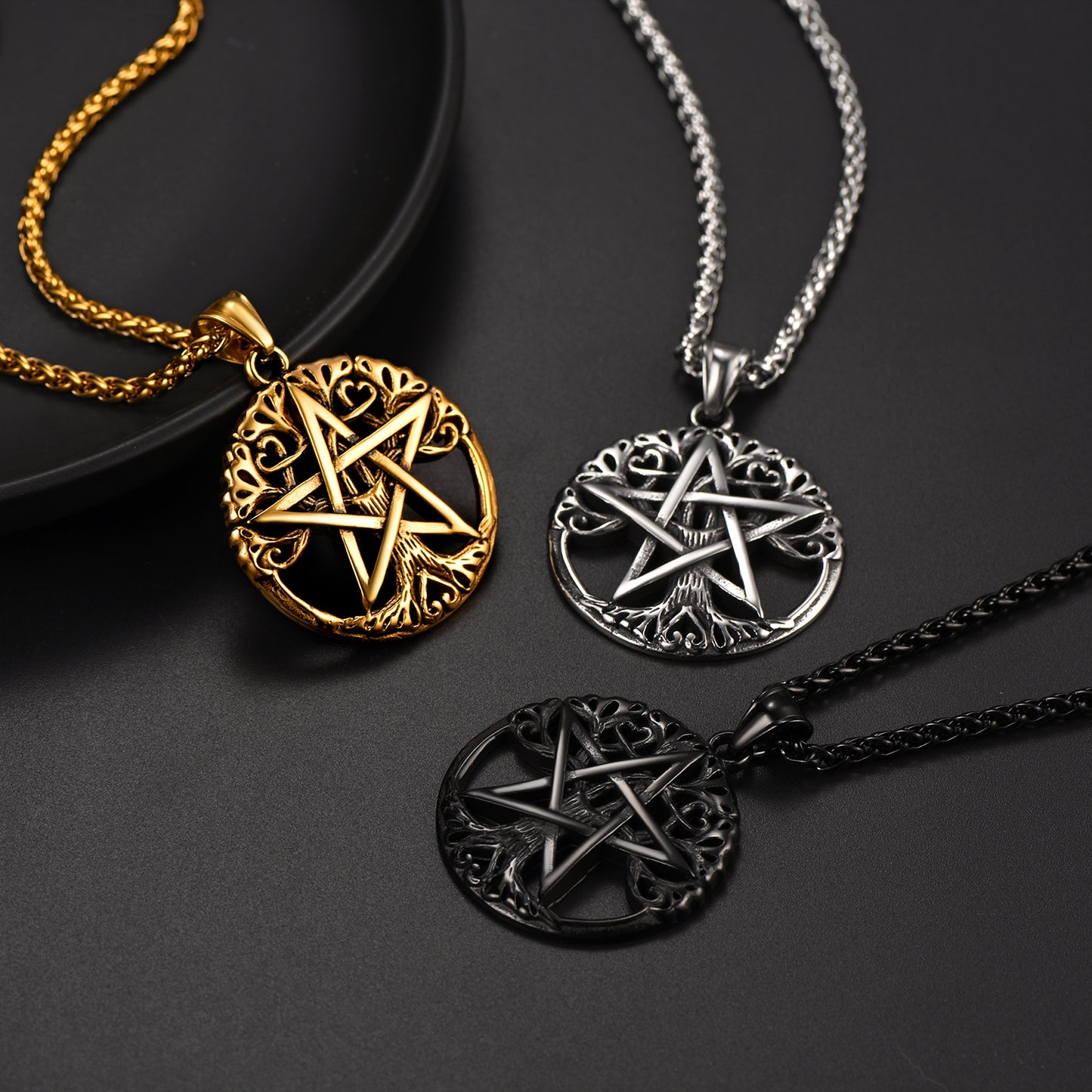 FaithHeart Pentagram Tree of Life Necklace Wicca Pendant for Men FaithHeart