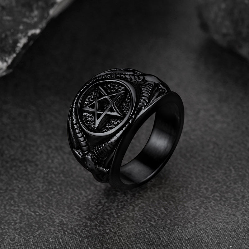 FaithHeart Satanic Goat Pentagram Ring Baphomet Ring for Men FaithHeart