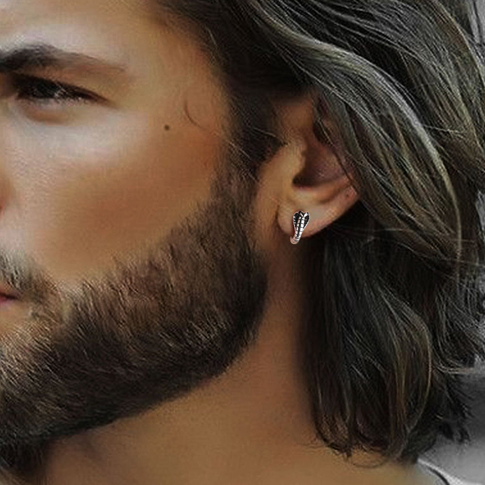 FaithHeart Sterling Silver Cobra Snake Huggie Hoop Earrings For Men FaithHeart