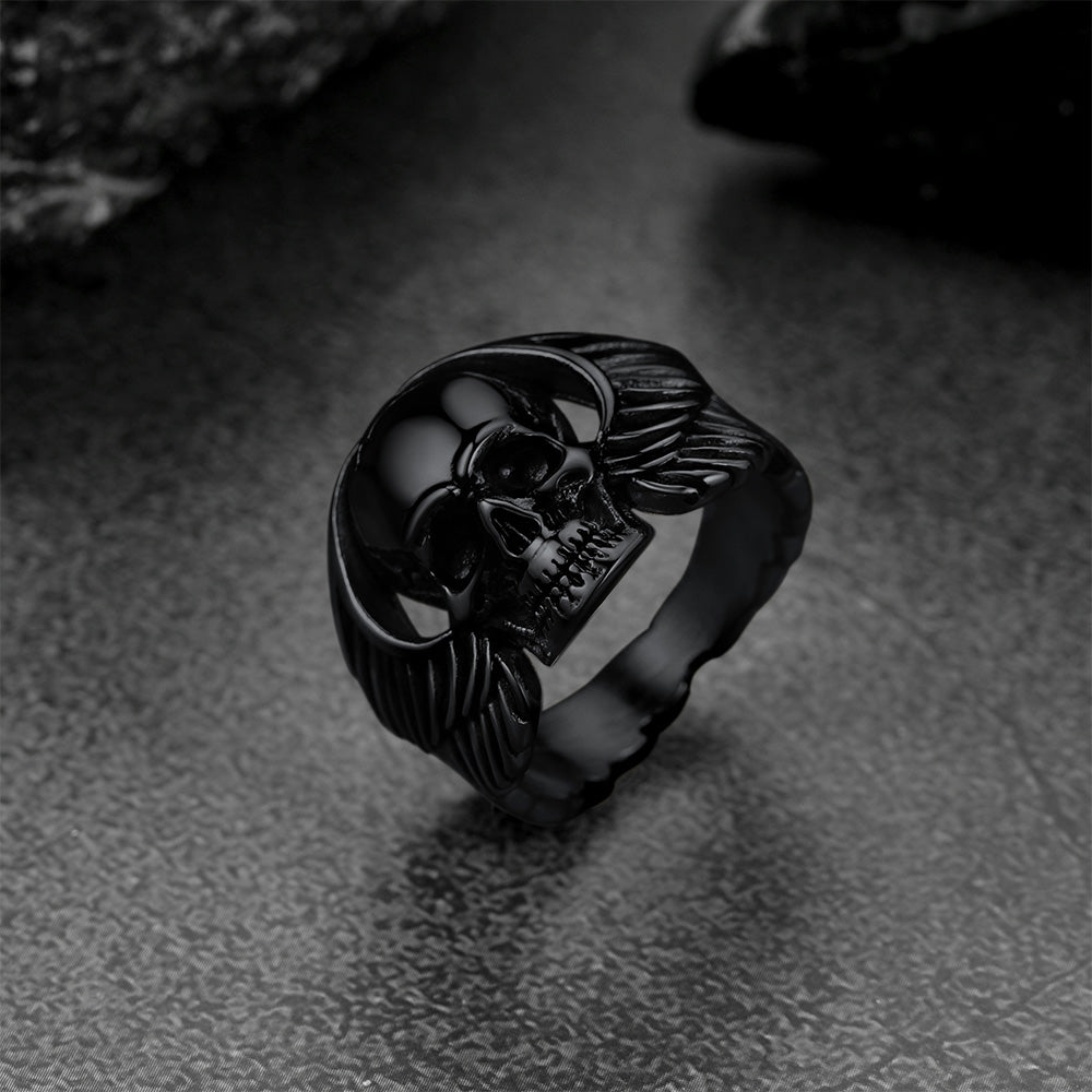 FaithHeart Biker Wings Skull Ring for Men Stainless Steel FaithHeart