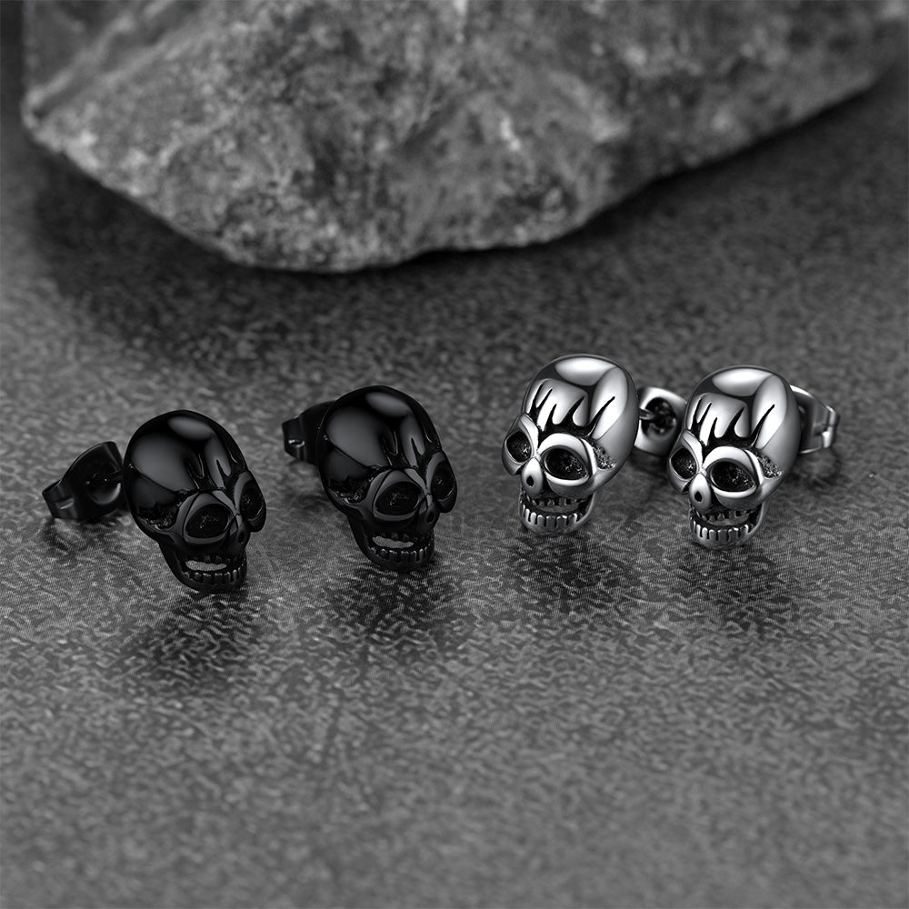FaithHeart Gothic Skull Stud Earrings For Men Stainless Steel FaithHeart