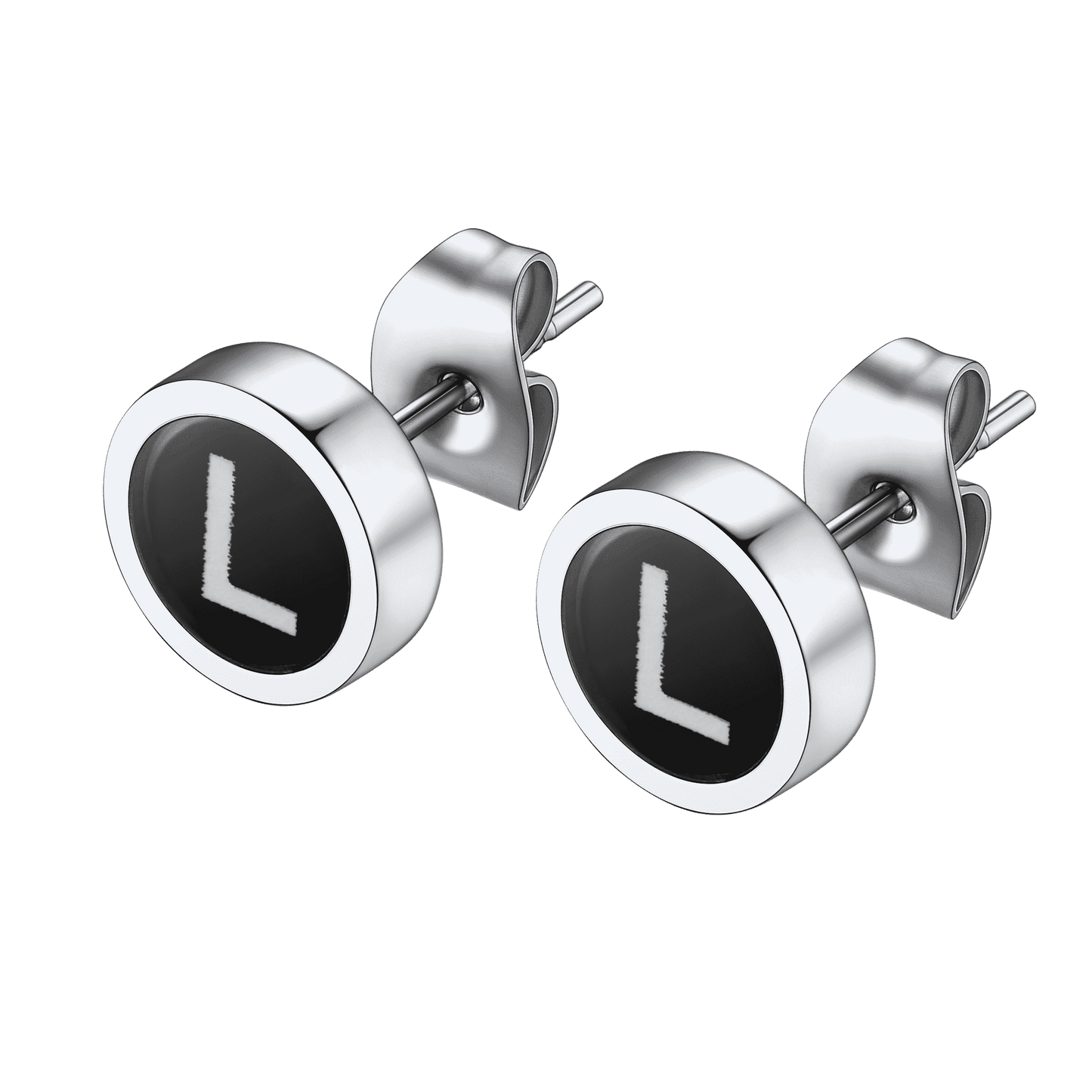 FaithHeart Black Enamel Initial Stud Earrings For Men FaithHeart