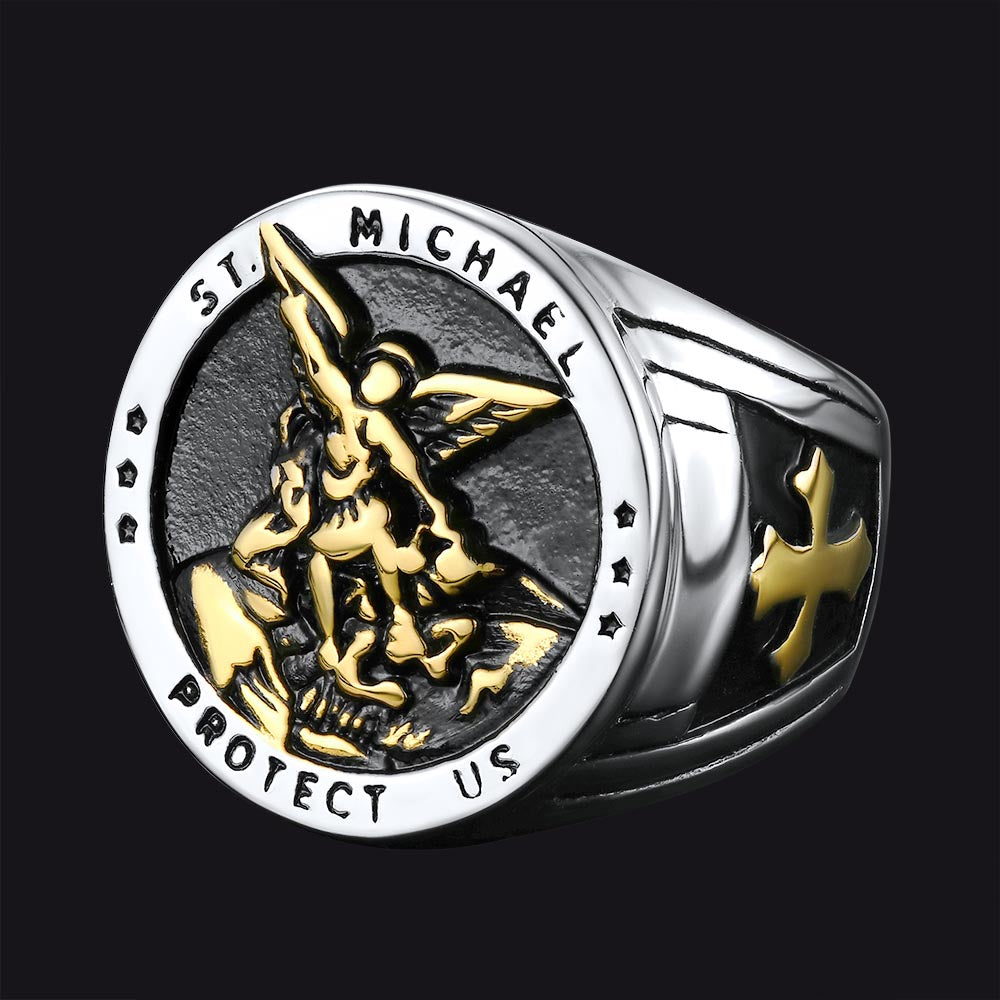FaithHeart Archangel Saint Michael Stainless Steel Ring for Men FaithHeart