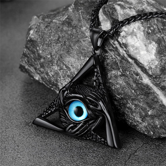 FaithHeart Vintage All-Seeing Eye Necklace Triangle Evil Eye Pendant For Men FaithHeart