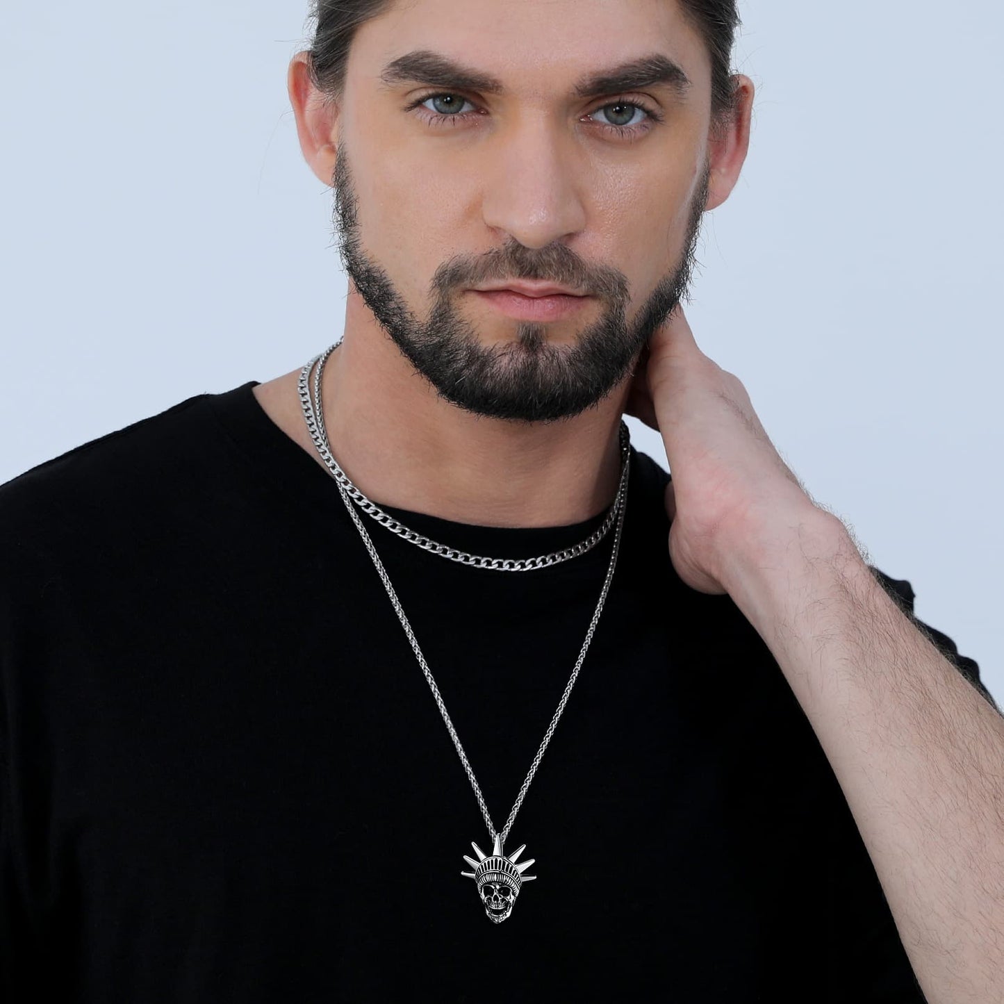 FaithHeart Gothic Statue of Liberty Skull Necklace For Men FaithHeart