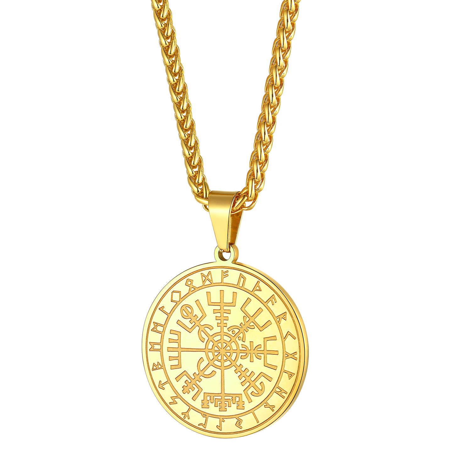 FaithHeart Norse Viking Compass Coin Necklace For Men With Runes FaithHeart