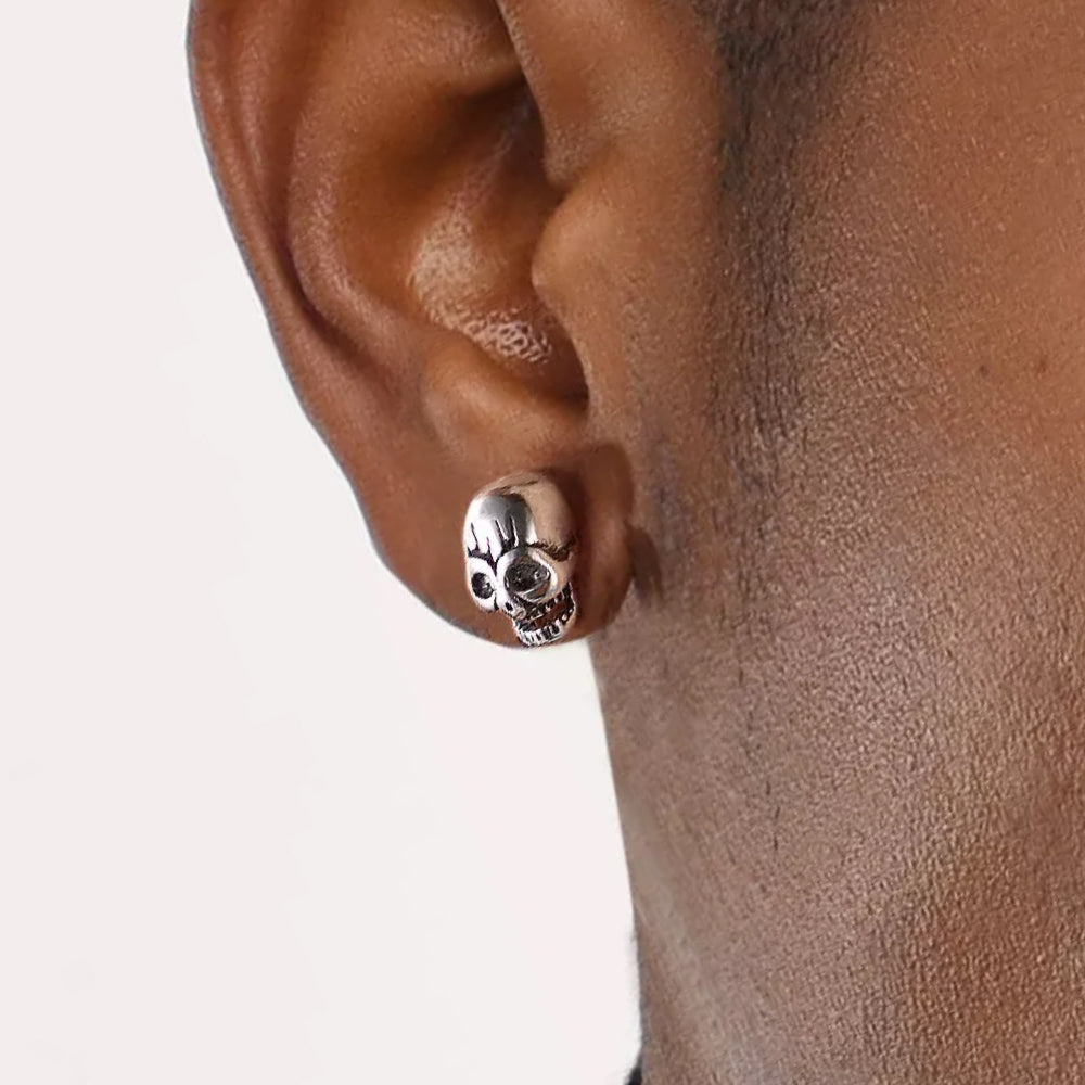 FaithHeart Gothic Skull Stud Earrings For Men Stainless Steel FaithHeart