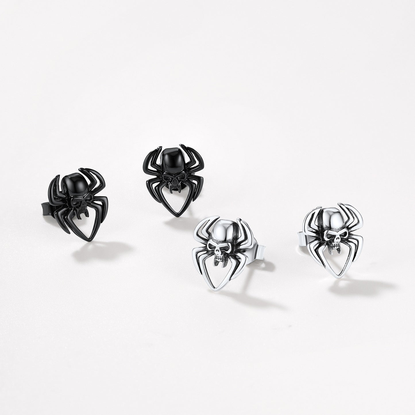 FaithHeart Sterling Silver Spider Skull Stud Earrings For Men FaithHeart