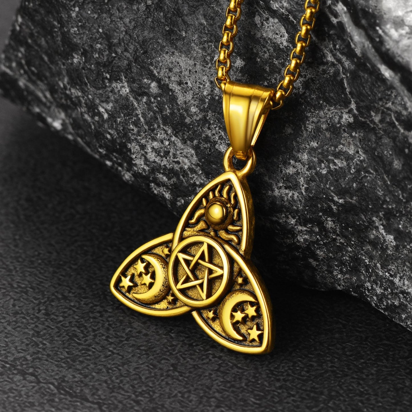 FaithHeart Triple Moon Goddess Pentagram Necklace for Men FaithHeart