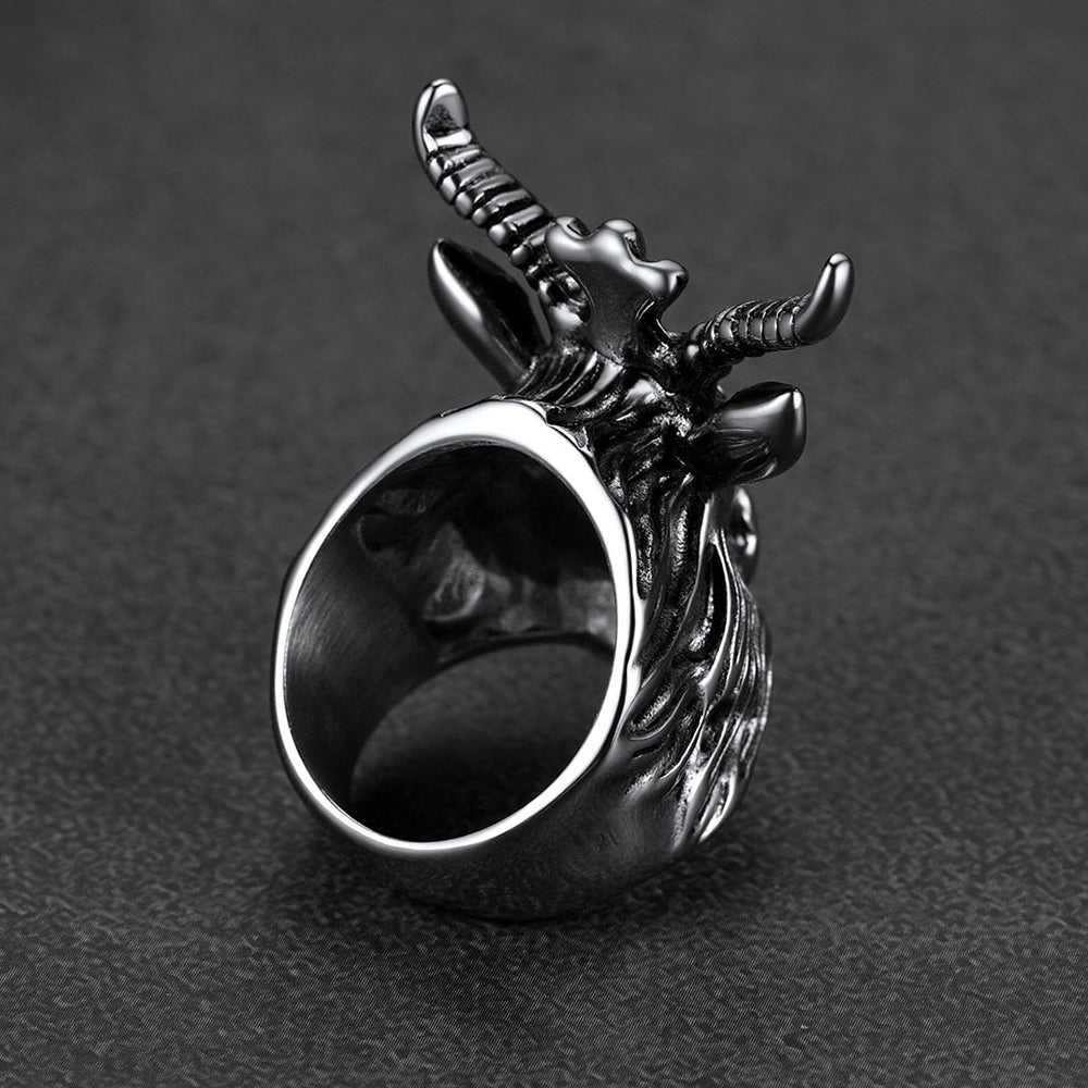 FaithHeart Satanic Baphomet Goat Ring For Men With Pentagram FaithHeart