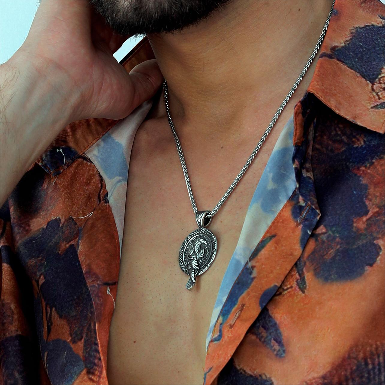 FaithHeart Viking Odin's Raven Necklace Pendant with Chain for Men FaithHeart
