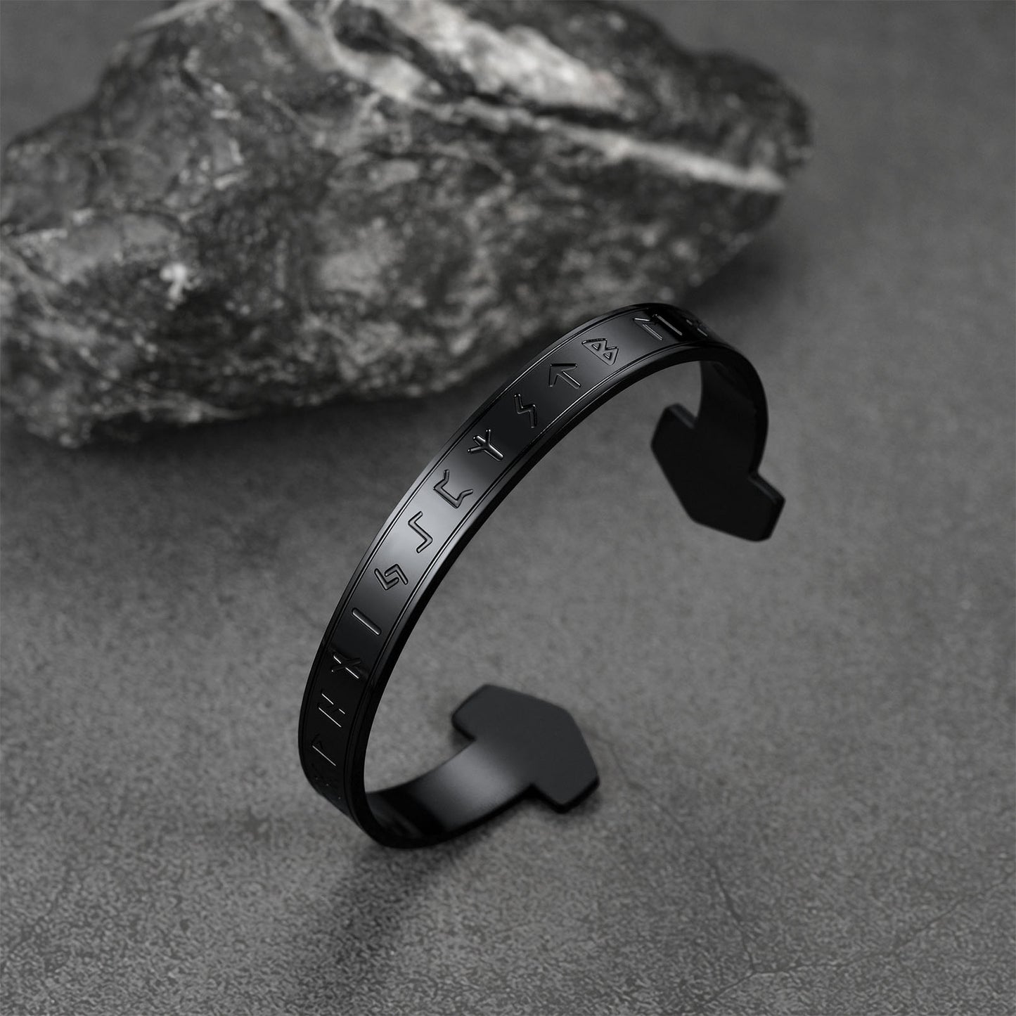 FaithHeart Viking Futhark Runes Cuff Bracelet For Men FaithHeart