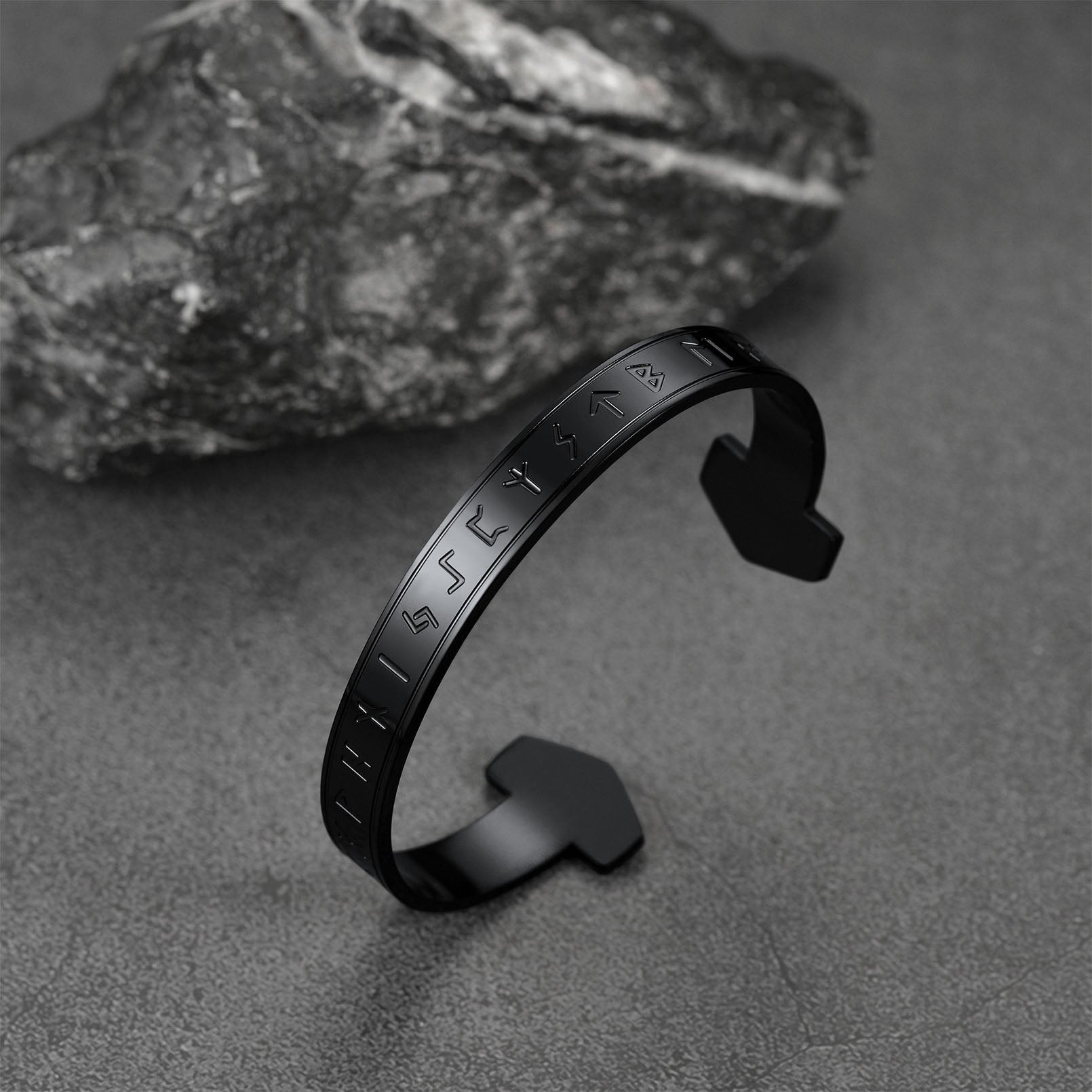 FaithHeart Viking Futhark Runes Cuff Bracelet For Men FaithHeart