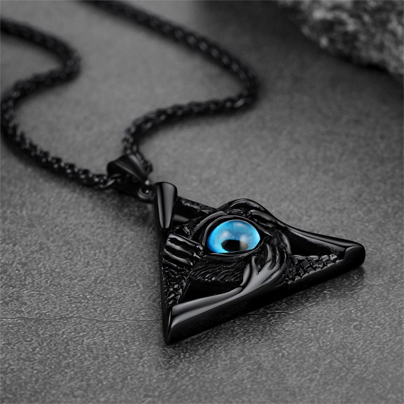 FaithHeart Vintage All-Seeing Eye Necklace Triangle Evil Eye Pendant For Men FaithHeart