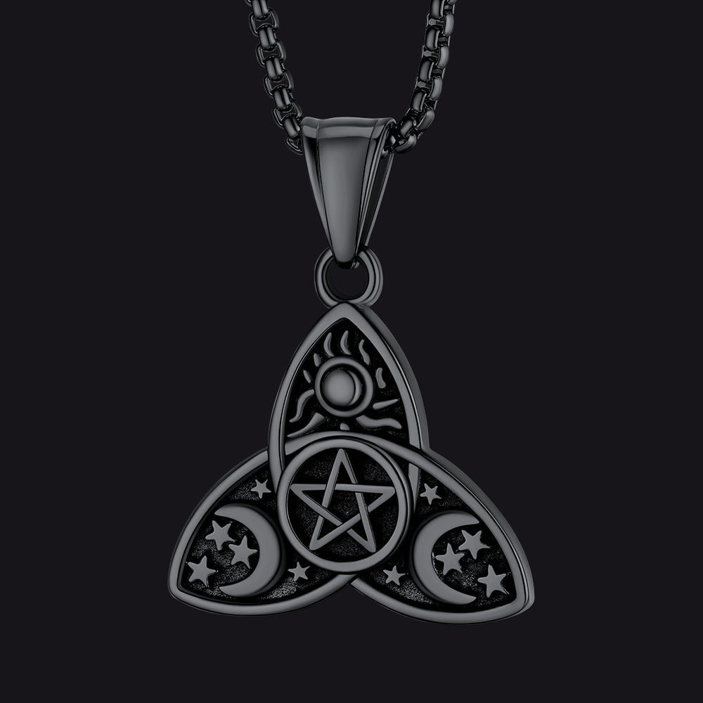 FaithHeart Triple Moon Goddess Pentagram Necklace for Men FaithHeart