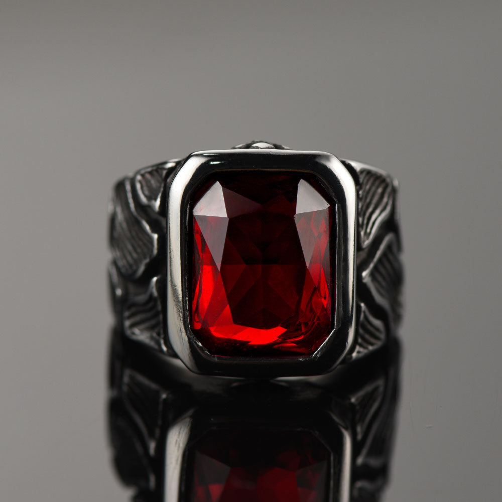 FaithHeart Vintage Lava Ruby Ring Stainless Steel Ring for Men FaithHeart