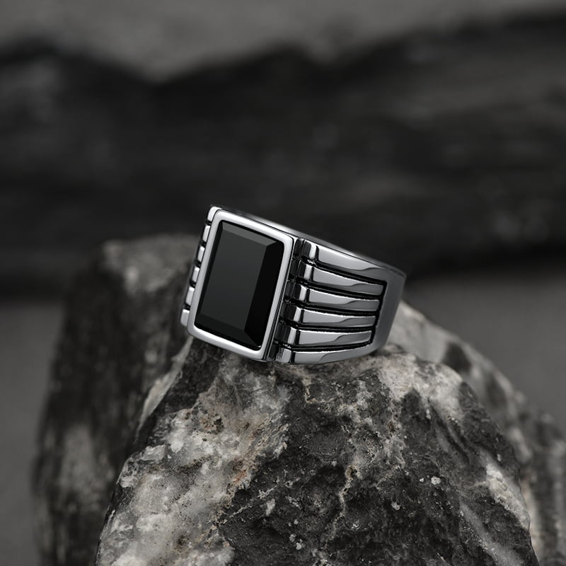 FaithHeart Stripes Black Onyx Ring For Men FaithHeart