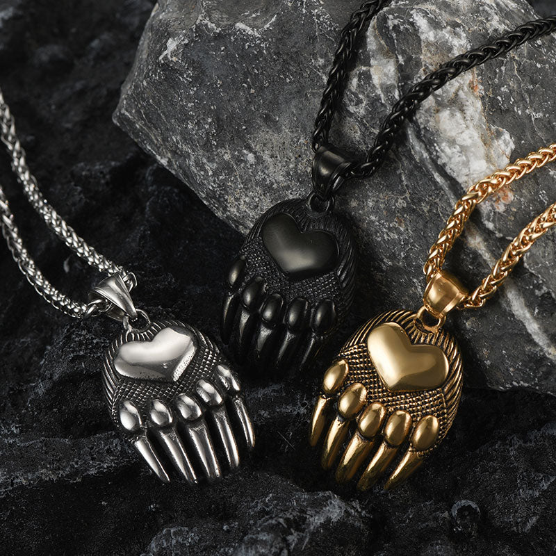 FaithHeart Viking Bear Paw Pendant Necklace for Men FaithHeart