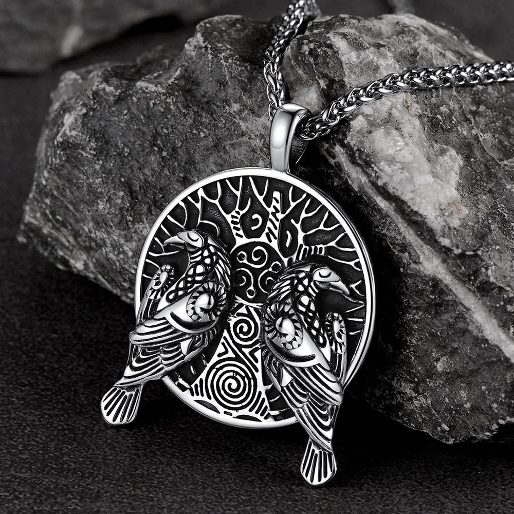 FaithHeart Viking Huginn And Muninn Ravens Coin Necklace For Men FaithHeart