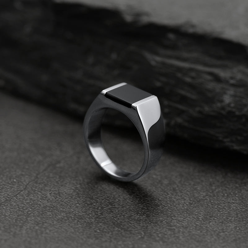 FaithHeart Black Onyx Ring For Men Black Agate Band Rings FaithHeart