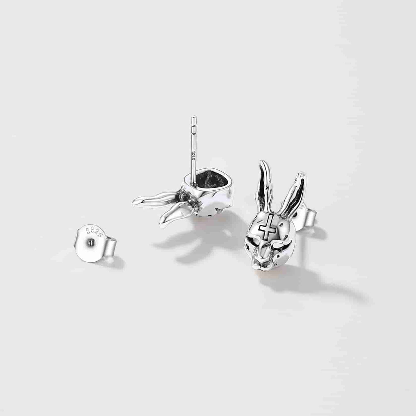 FaithHeart Sterling Silver Halloween Evil Bunny Stud Earrings For Men FaithHeart