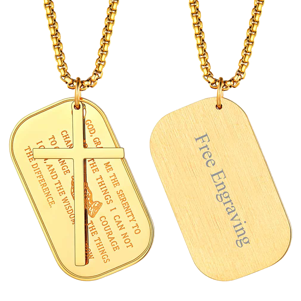 FaithHeart Customized Engraved Dog Tag Necklace With Cross FaithHeart