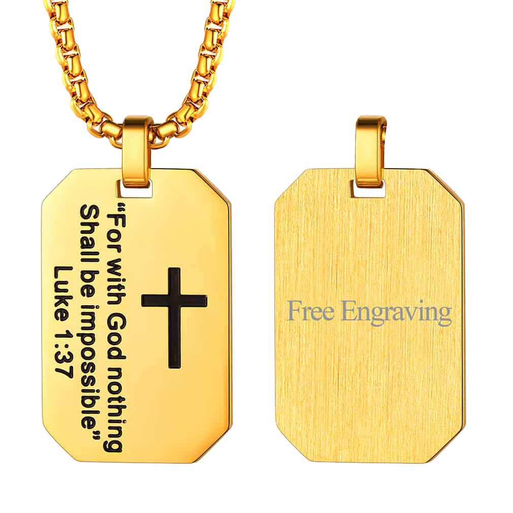 FaithHeart Luke 1:37 Dog Tag Pendant Necklace for Men FaithHeart