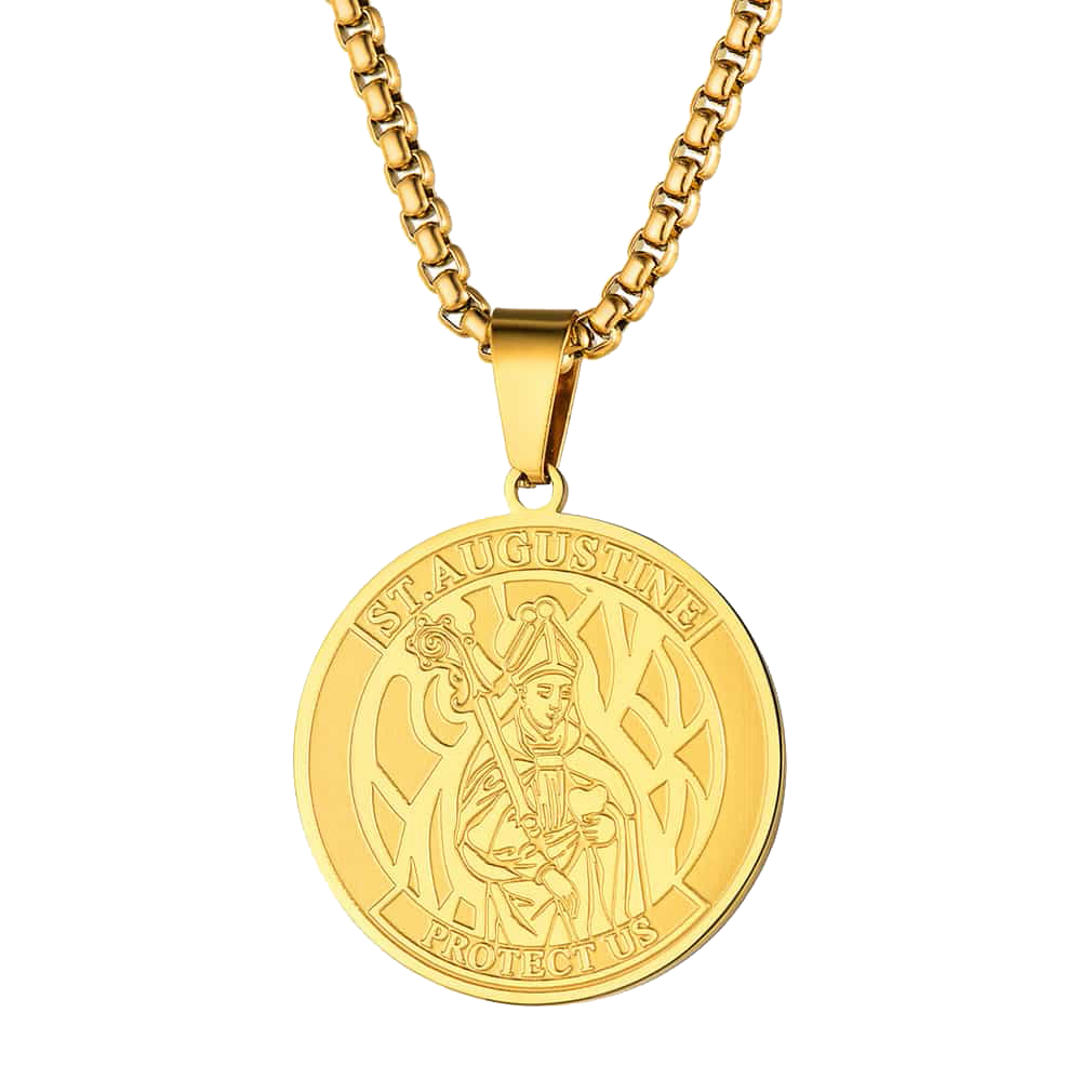 FaithHeart Custom Saint Augustine Necklace Saint Medal Jewelry FaithHeart