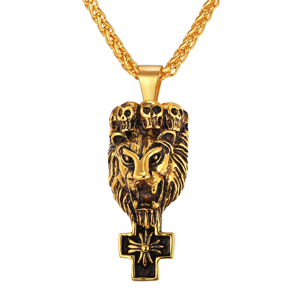 FaithHeart Lion Cross Necklace Lion Skull Necklace For Men FaithHeart