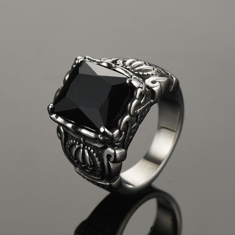 FaithHeart Crystal Crown Black Onyx Ring for Men FaithHeart
