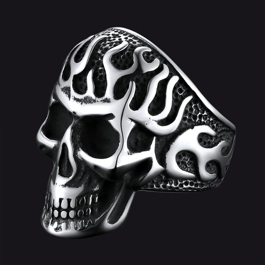 FaithHeart Gothic Fire Flaming Skull Ring For Men FaithHeart