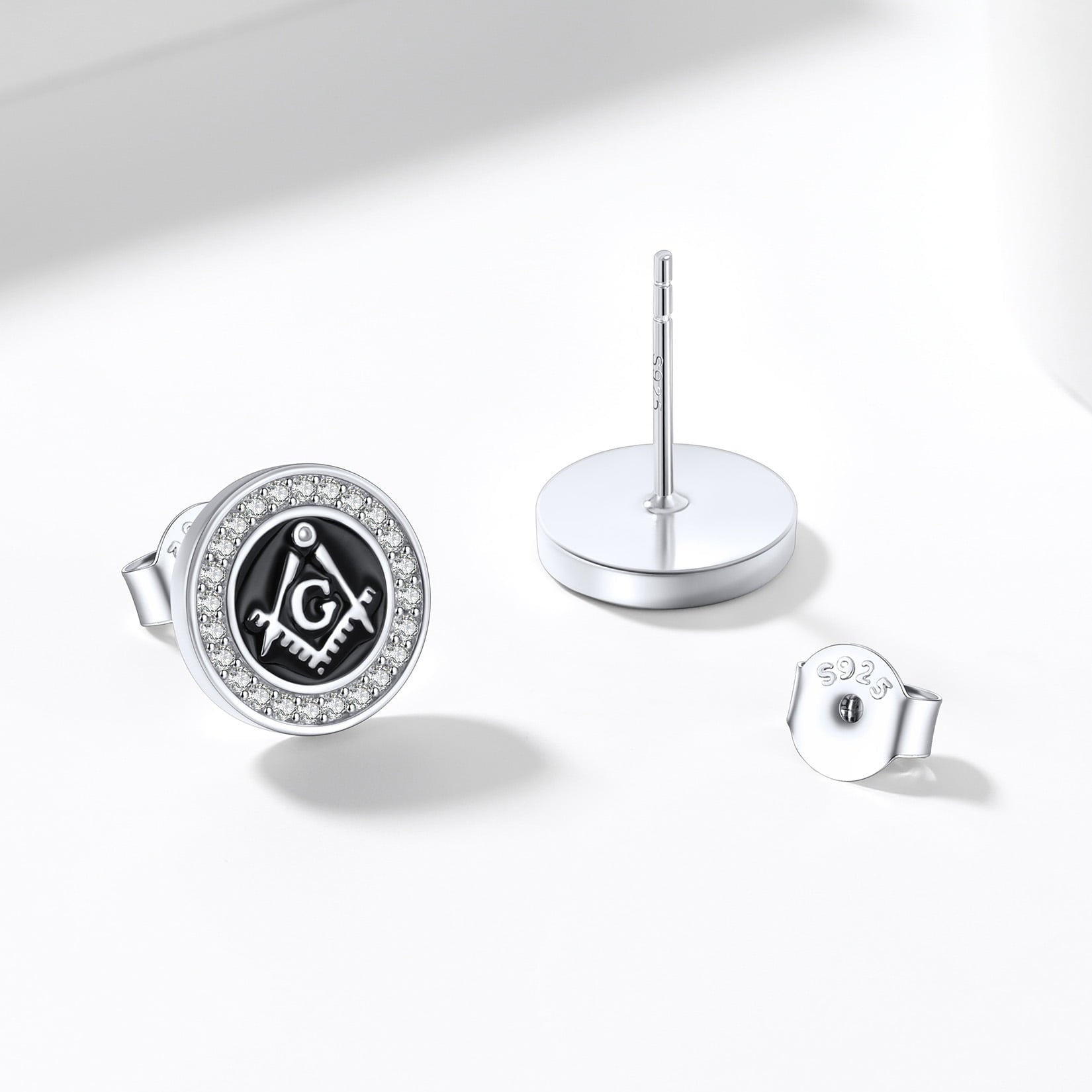 FaithHeart 925 Sterling Silver Masonic Stud Earrings for Freemason FaithHeart