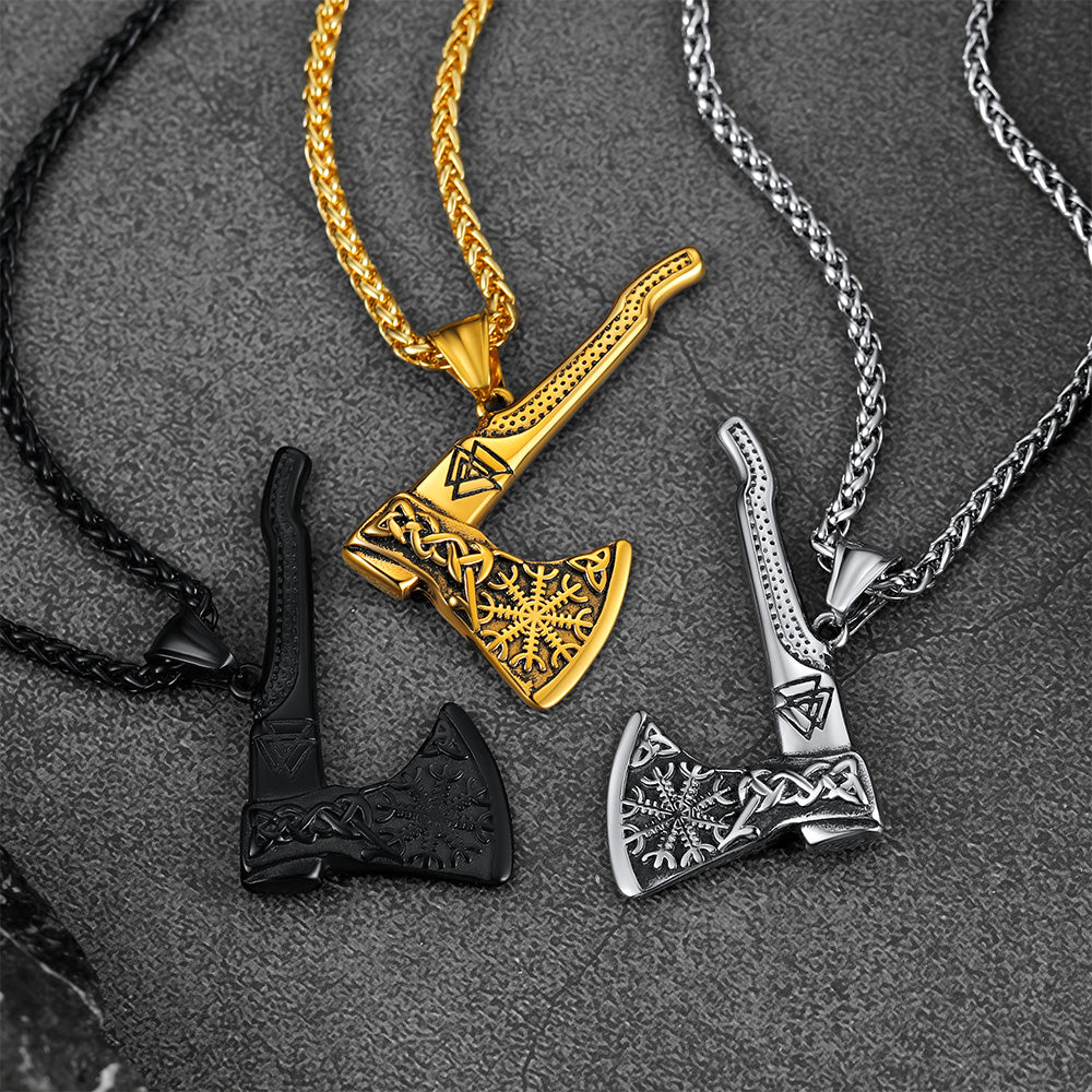 FaithHeart Viking Axe Necklace With Compass For Men FaithHeart