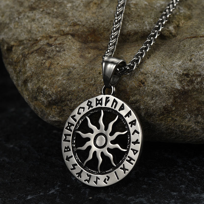 FaithHeart Viking Sun Wheel Rune Pendant Necklace for Men FaithHeart