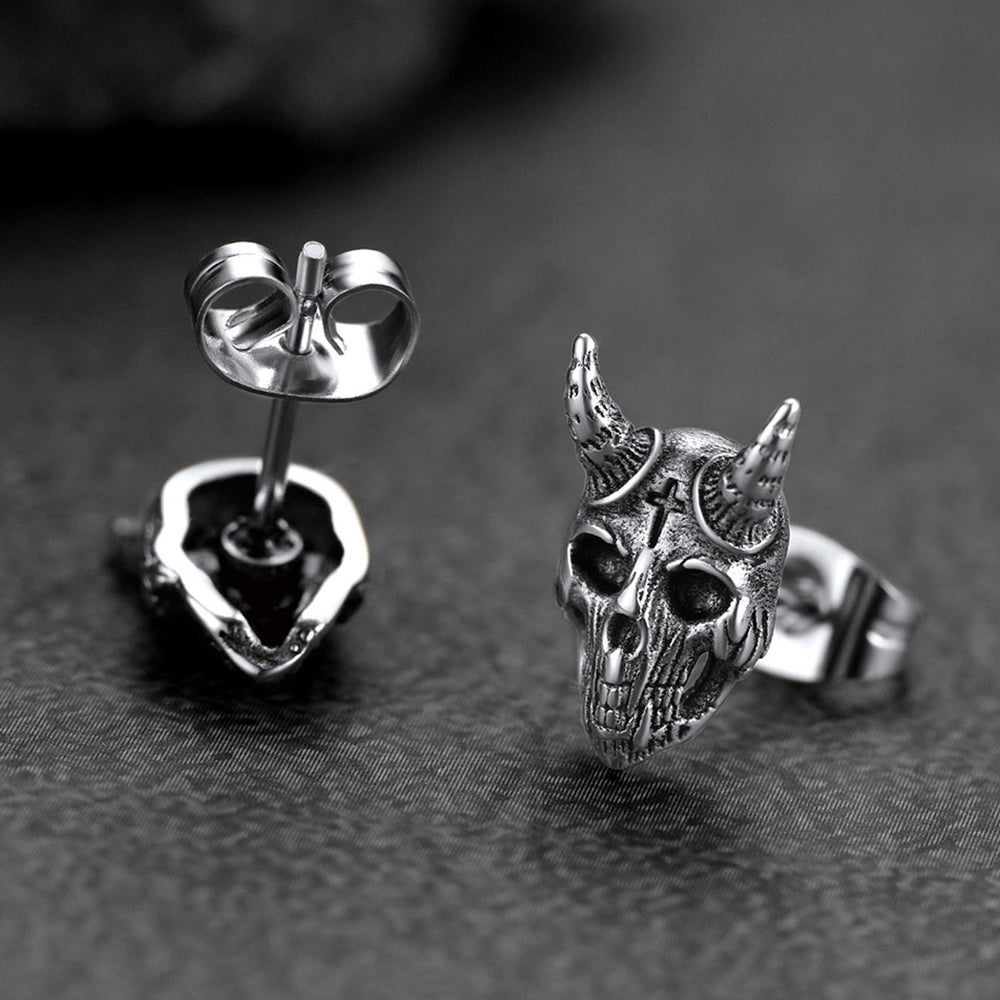 FaithHeart Satanic Goat Skull Stud Earrings For Men FaithHeart