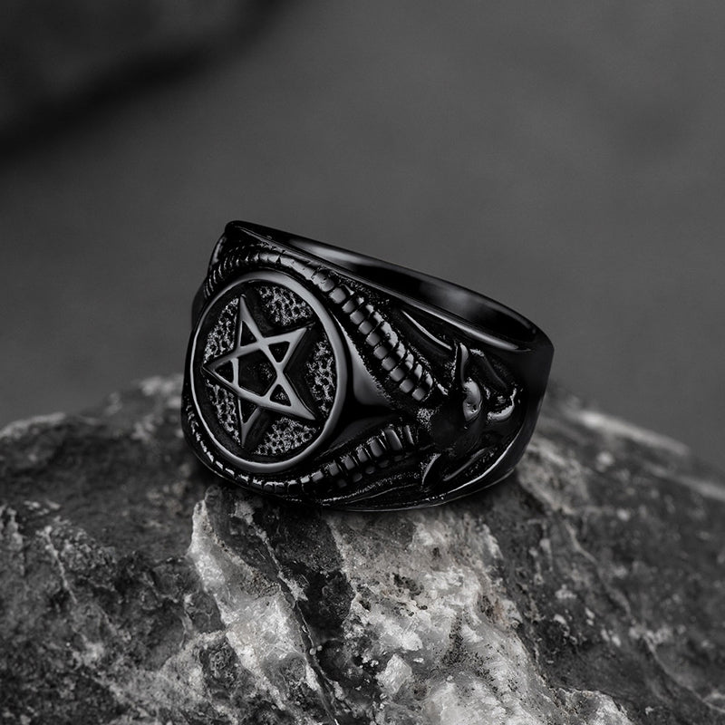 FaithHeart Satanic Goat Pentagram Ring Baphomet Ring for Men FaithHeart