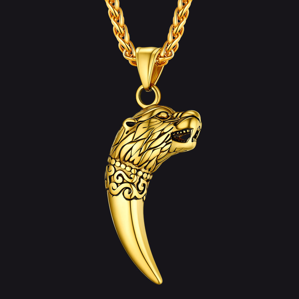 FaithHeart Viking Wolf Tooth Necklace For Men FaithHeart